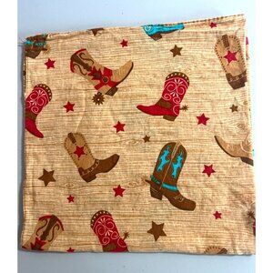 Western Cowboy Boot Stars Print Bandana Cotton Fabric 20" X 20" Country Rodeo